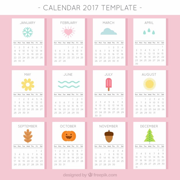 2017 calendário com elementos sazonais