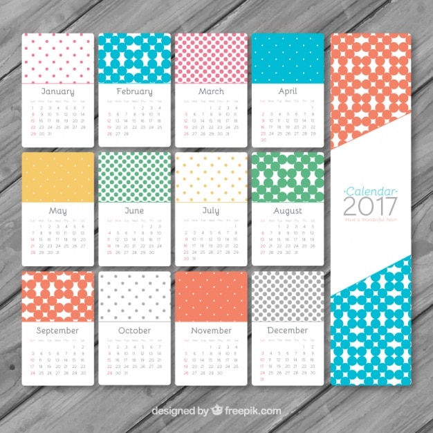 2017 calendário com formas geométricas coloridas