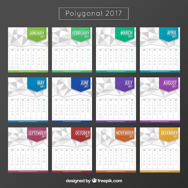 2017 calendário cor poligonal
