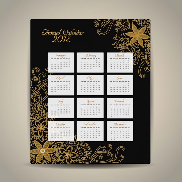 Vetor grátis 2018 calendário design dourado