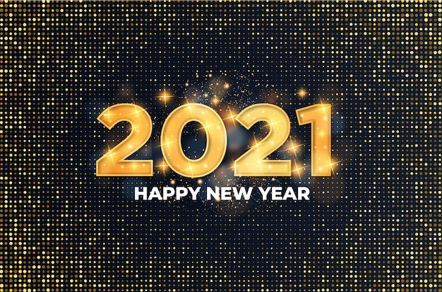Vetor grátis 2021 cartão de feliz ano novo com efeito de texto dourado luxuoso