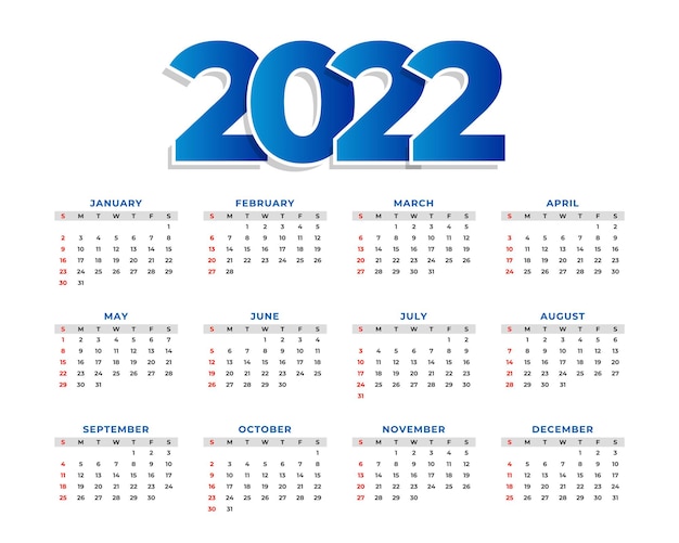 2022 design de modelo de calendário simples de ano novo