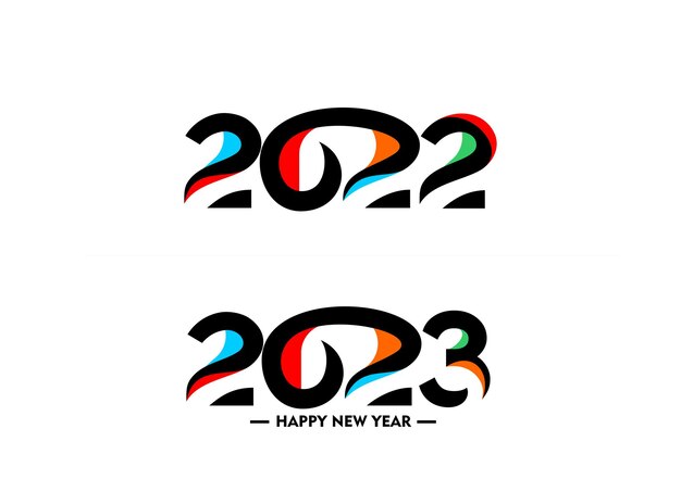2023 Feliz Ano Novo Texto Tipografia Design Folheto de modelo de cartaz, decorado, design de banner de panfleto.