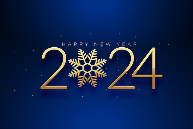 Vetor grátis 2024 celebração da véspera de ano novo fundo com vetor de floco de neve dourado