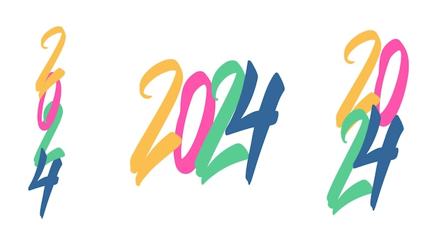 Vetor grátis 2024 letras coloridas pintadas à mão composição caligráfica desenho de férias vetorial