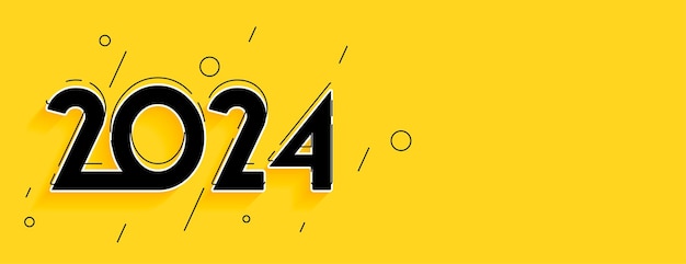 Vetor grátis 2024 letras de banner amarelo de ano novo com vetor de espaço de texto