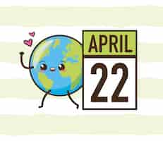 Vetor grátis 22 de abril dia da terra, planeta kawaii, ilustração