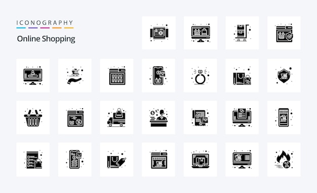 Vetor grátis 25 compras on-line pacote de ícones de glifos sólidos ilustração de ícones vetoriais