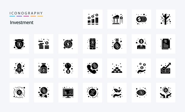 25 Investment Solid Glyph icon pack Vector ilustração de ícones