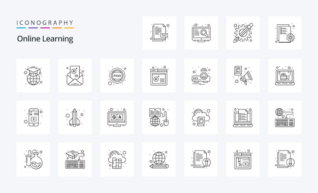 Vetor grátis 25 online learning line icon pack vector ilustração de ícones