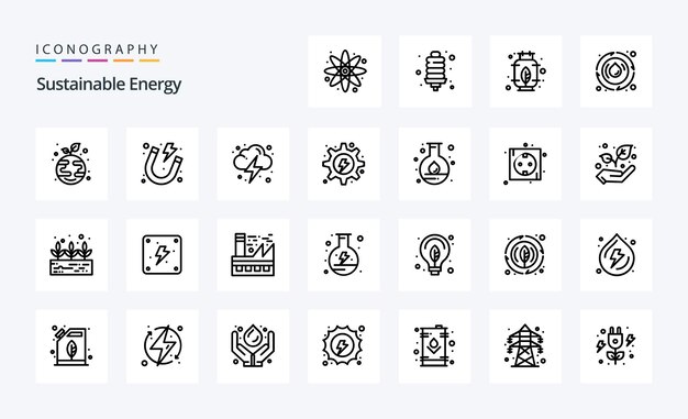 25 Pacote de ícones da Linha de Energia Sustentável Ilustração de ícones vetoriais