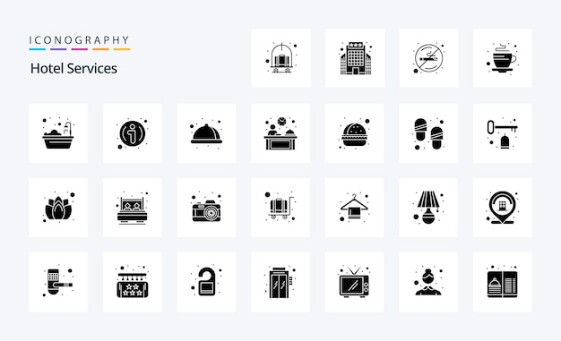 Vetor grátis 25 pacote de ícones de glifos sólidos de serviços de hotel ilustração de ícones vetoriais