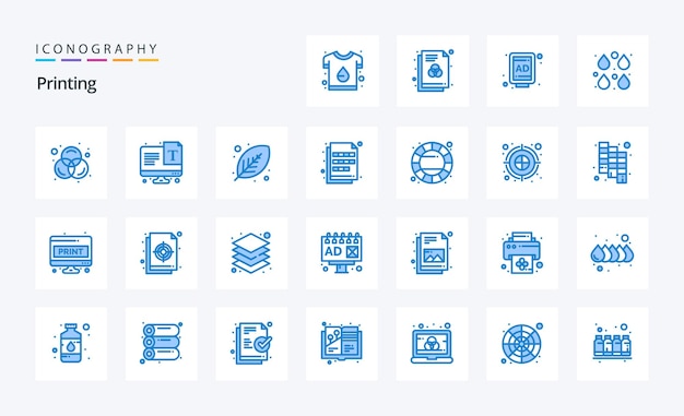 Vetor grátis 25 pacote de ícones de impressão azul