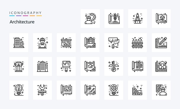 Vetor grátis 25 pacote de ícones de linha de arquitetura ilustração de ícones vetoriais