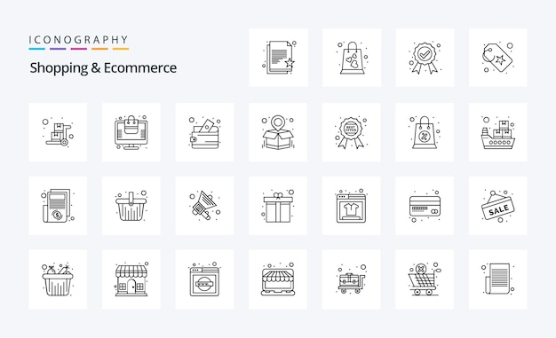 25 pacote de ícones de linha de comércio eletrônico de compras ilustração de ícones vetoriais