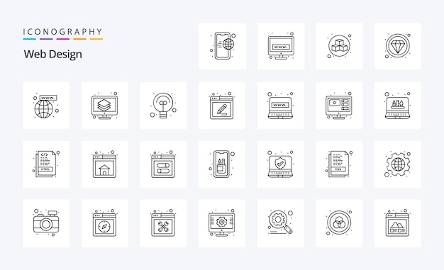 25 Pacote de ícones de linha de design da Web Ilustração de ícones vetoriais