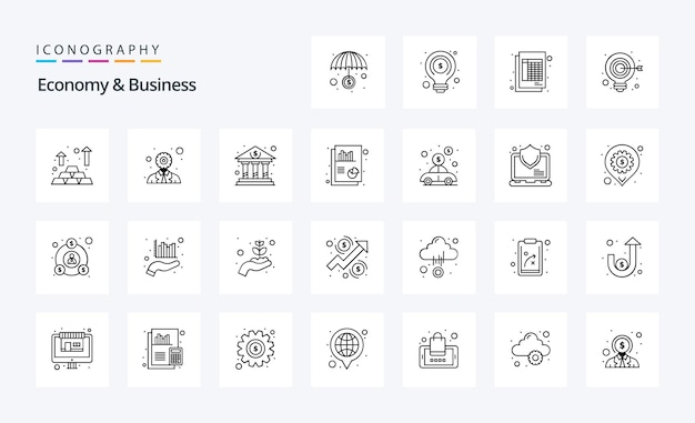 25 Pacote de ícones de linha de economia e negócios Ilustração de ícones vetoriais