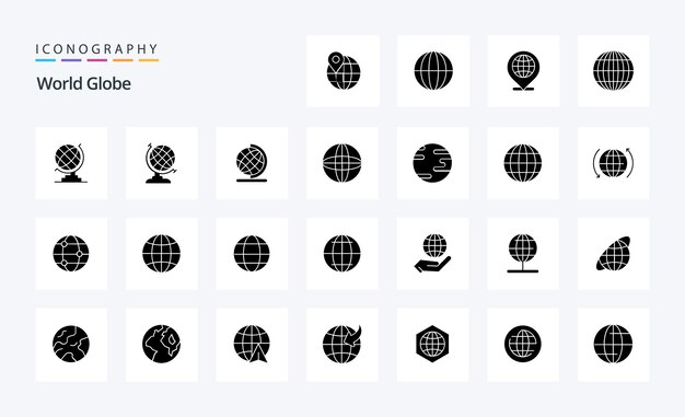 25 Pacote de ícones do Globe Solid Glyph