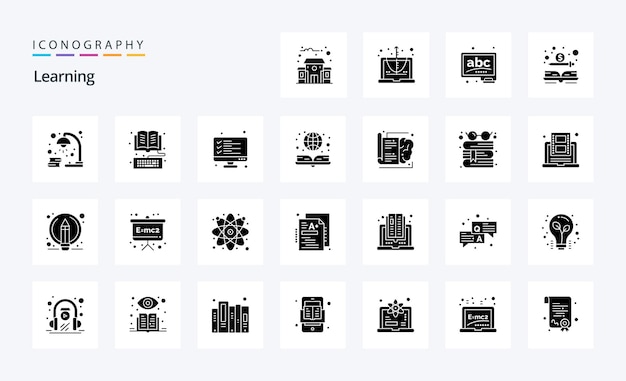 Vetor grátis 25 pacote de ícones learning solid glyph