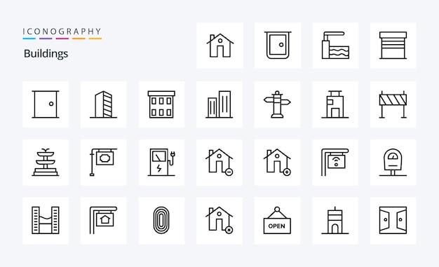 Vetor grátis 25 pacotes de ícones de linha de edifícios