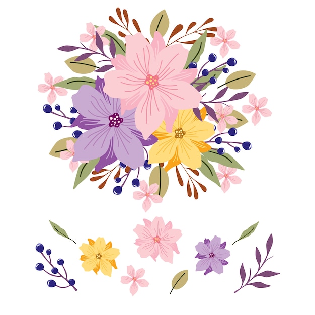 Vetor grátis 2d bouquet floral definir ilustração