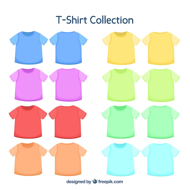 Vetor grátis 2d coleção de camisetas em cores diferentes