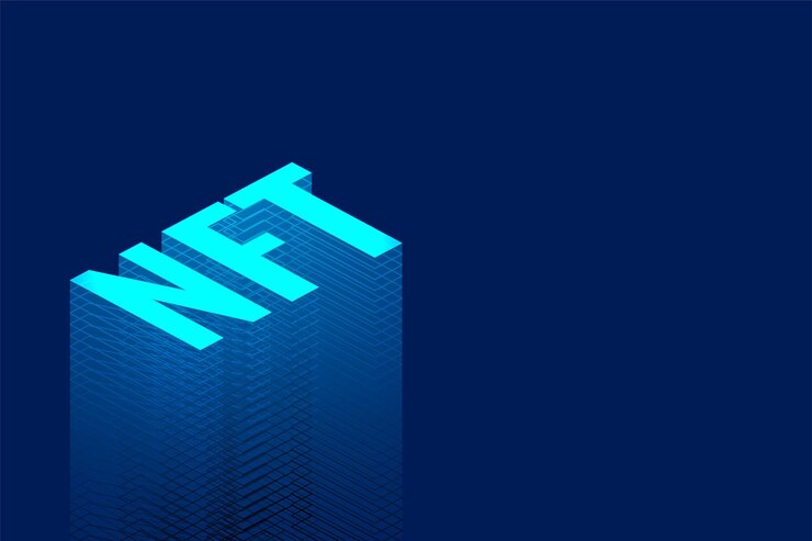 Vetor grátis 3d estilo nft token não fungível fundo azul