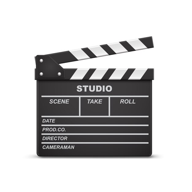 3d ilustração realística do clapperboard ou do badalo do filme aberto isolado no fundo