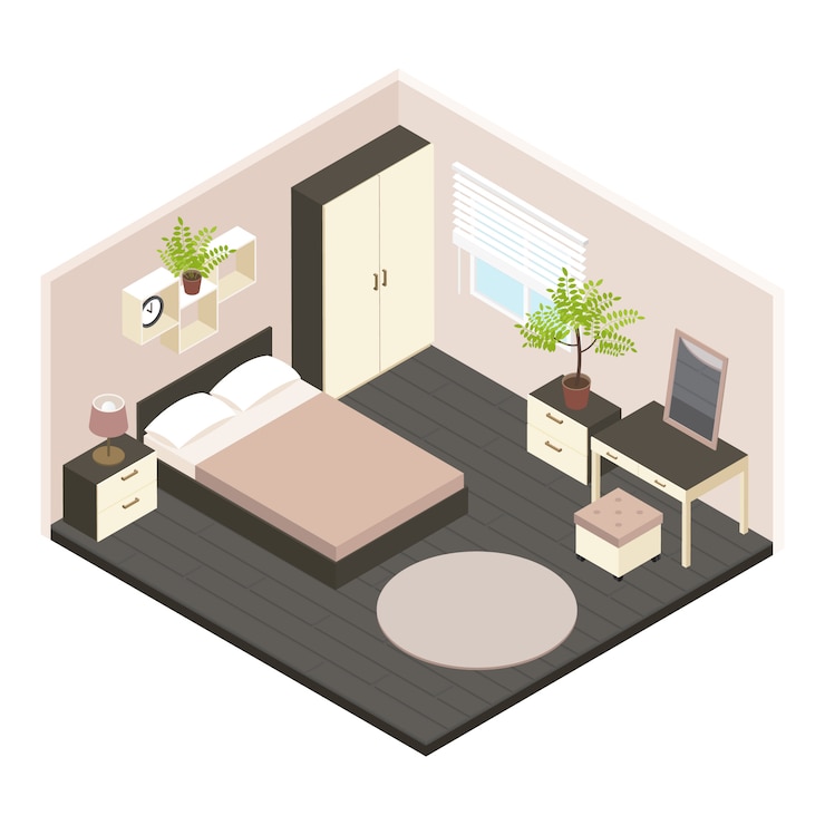 Vetor grátis 3d isométrico quarto interior