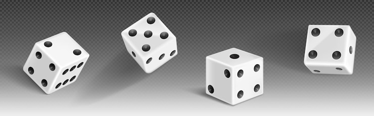 Vetor grátis 3d jogo de cassino cubo rolo isolado vetor ícone branco realista jogo pôquer sorte quadrado rolando com seis cinco e dois números de pontos conjunto jogo aleatório peças de brinquedo de entretenimento com risco