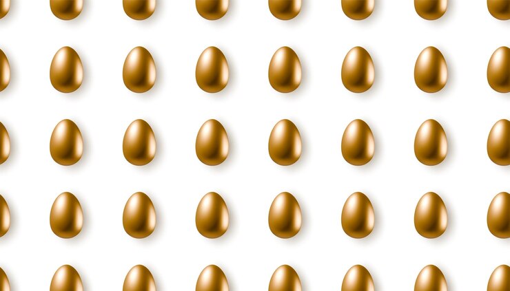 Vetor grátis 3d ovos dourados realistas padrão sem costura isolado em fundo branco textura de ovo vetor dourado