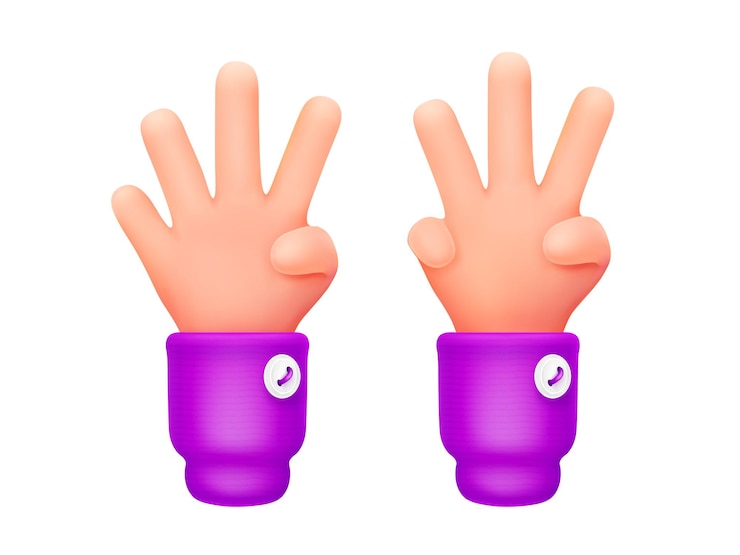 Vetor grátis 3d rendem contando as mãos humanas três e quatro