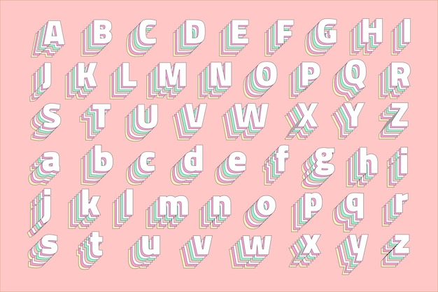 Vetor grátis 3d vector retro alfabeto conjunto de alfabeto pastel