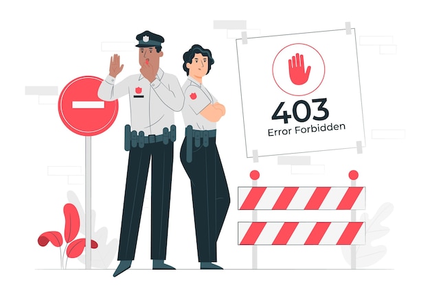 Vetor grátis 403 erro proibido (com polícia) ilustração do conceito