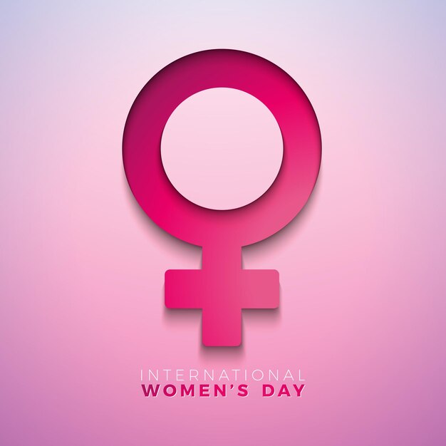 8 de março ilustração em vetor dia internacional da mulher com símbolo feminino 3d em fundo rosa claro