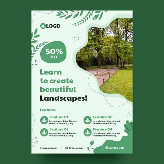 Vetor grátis hand drawn landscaping service poster