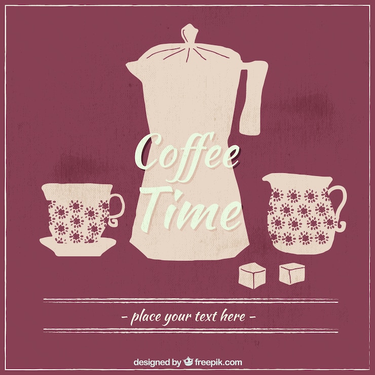 Vetor grátis a hora do café com uma máquina de café e fundo vermelho