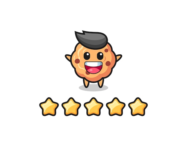 A ilustração da personagem fofa do biscoito com gotas de chocolate com melhor classificação do cliente e 5 estrelas
