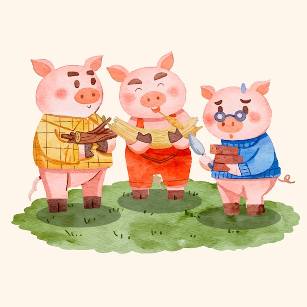 Vetor grátis a ilustração dos três porquinhos
