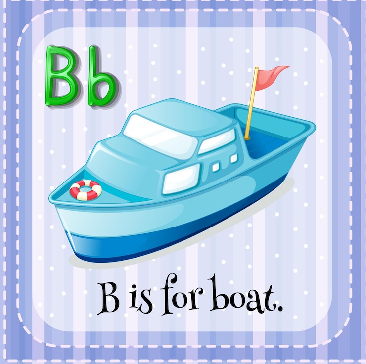 Vetor grátis a letra b do flashcard é para o barco