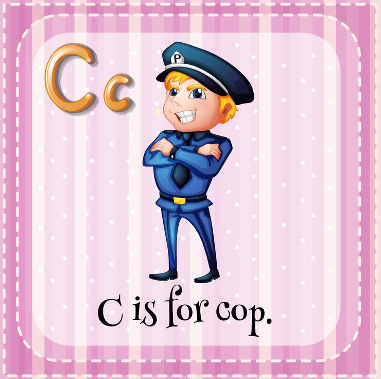 Vetor grátis a letra c do flashcard é para policial