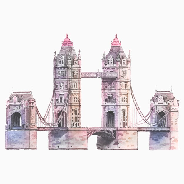 A, londres, ponte torre, pintado, por, aquarela