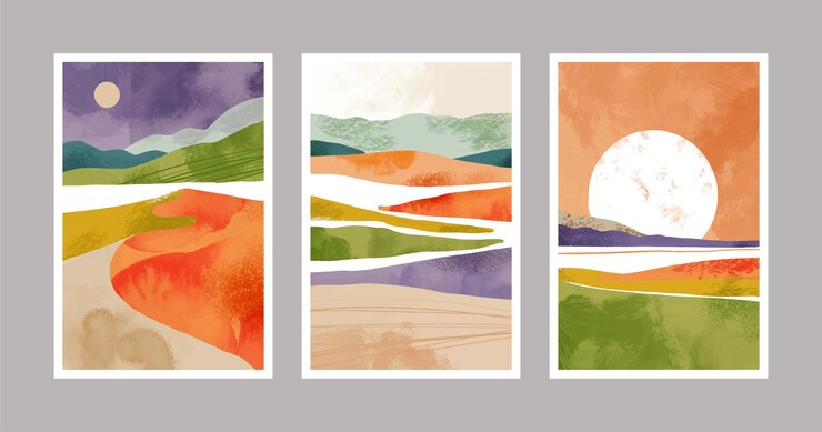 Vetor grátis a paisagem abstrata pintada à mão em aquarela cobre a coleção