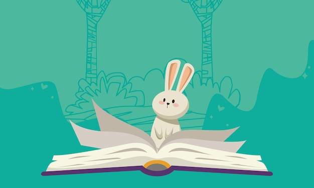 Vetor grátis abra o livro com coelho de primavera
