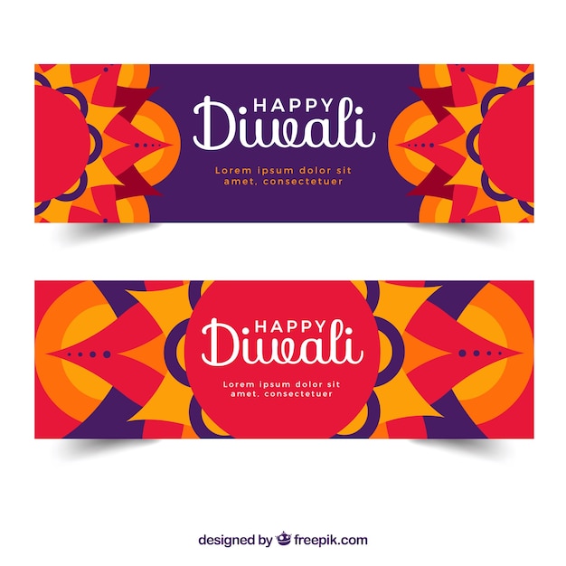 Vetor grátis abstract banners de diwali felizes em design plano