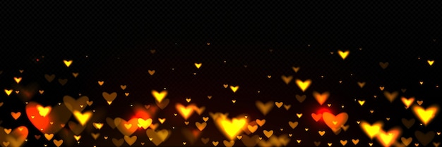 Vetor grátis abstrato bokeh de fundo com corações dourados turva vector ilustração realista de padrão criativo para papel de parede romântico cartão de dia dos namorados decoração de casamento cenário desfocado