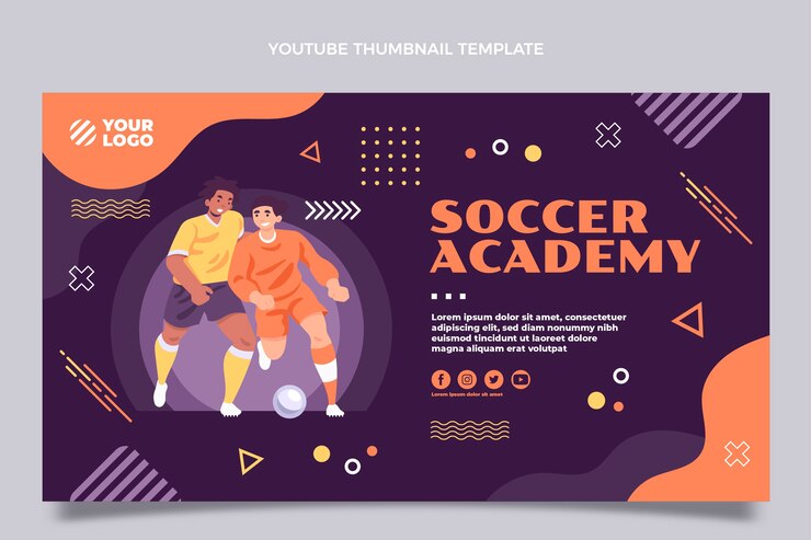 Vetor grátis academia de futebol desenhada à mão youtube thumbnail