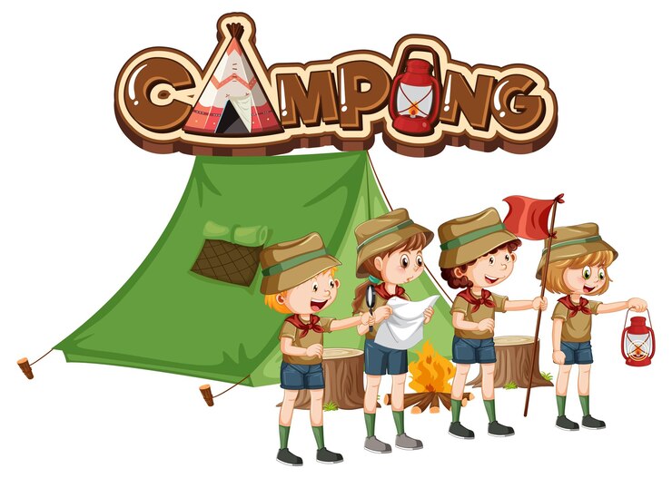 Vetor grátis acampamento ao ar livre com crianças escoteiras