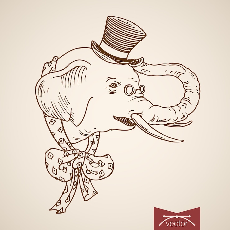 Vetor grátis acessórios do vestuário cabeça de elefante de animal selvagem em laço cilíndrico com gravata de bolinhas.