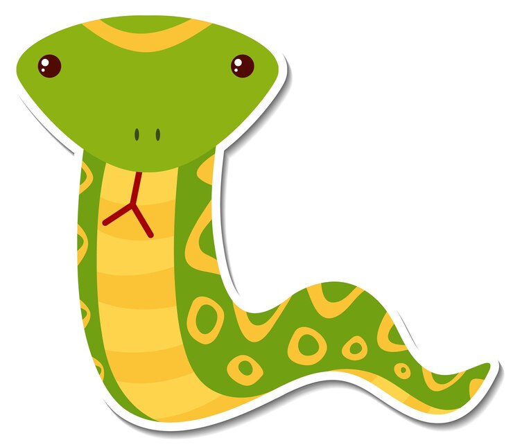 Vetor grátis adesivo de animal de cobra verde em fundo branco